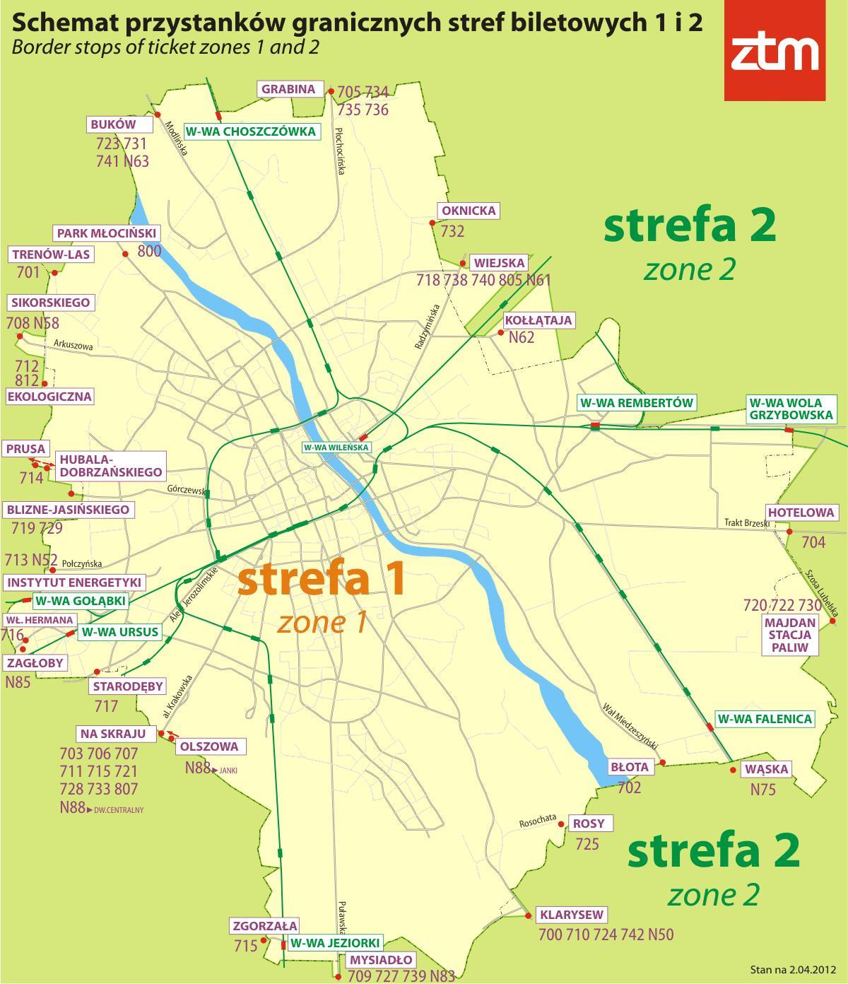 Karta Varšave zone 1 2 