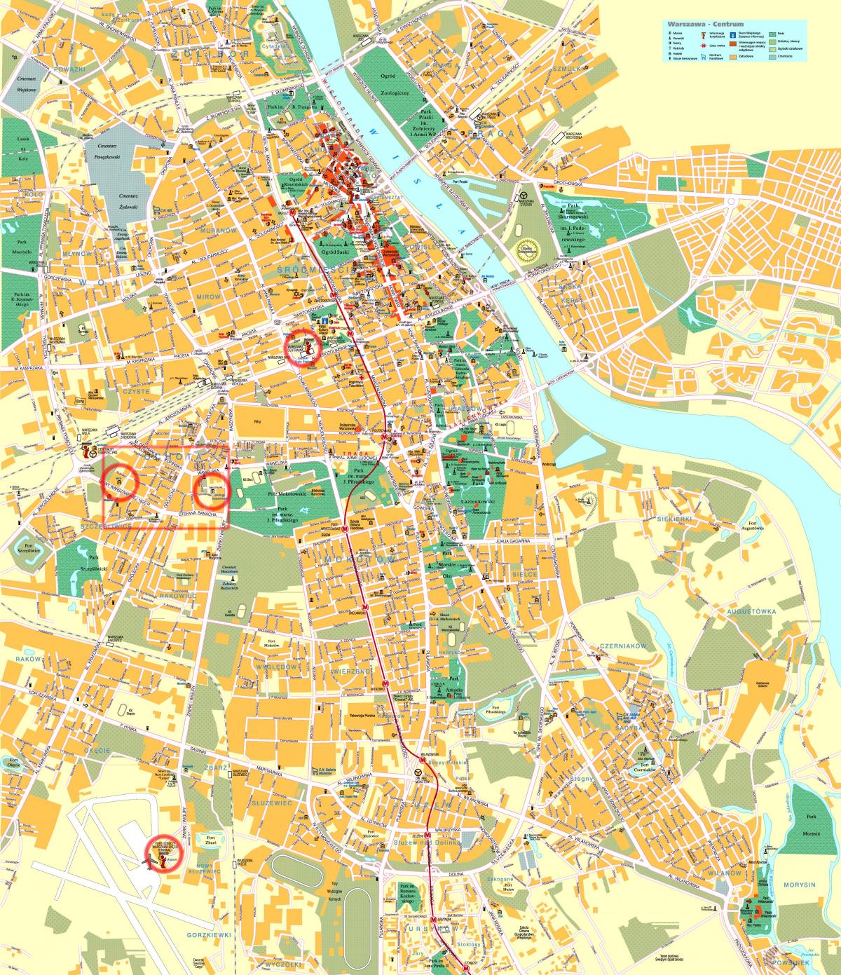 mapa ulica Varšave i centra grada 