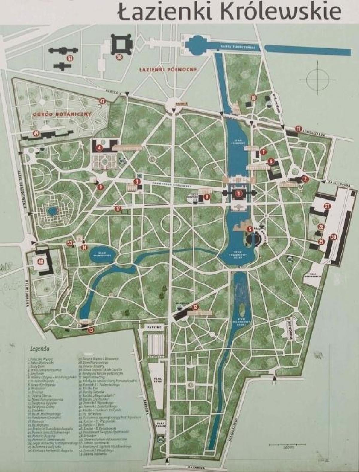 park lazienki u Varšavi karti